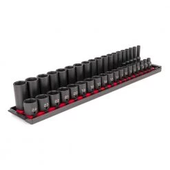TEKTON 3/8 in. Drive 6-Point Impact Socket Set, 38-Piece (6-24 mm) with Rails
