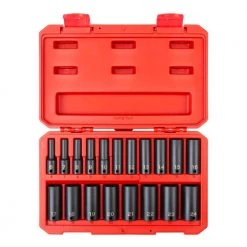 TEKTON 3/8 in. Drive Deep 6-Point Impact Socket Set, 19-Piece (6 mm - 24 mm) - Case