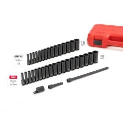TEKTON 3/8 in. Drive Deep 6-Point Impact Socket Set, 37-Piece (1/4 in. - 1 in., 6 mm - 24 mm) -TEKTON Sales Store tekton impact socket sets sid91403 1d 1000