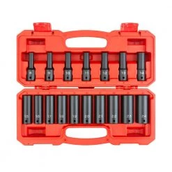 TEKTON 8 mm to 24 mm 1/2 in. Drive Deep 6-Point Impact Socket Set (17-Piece)