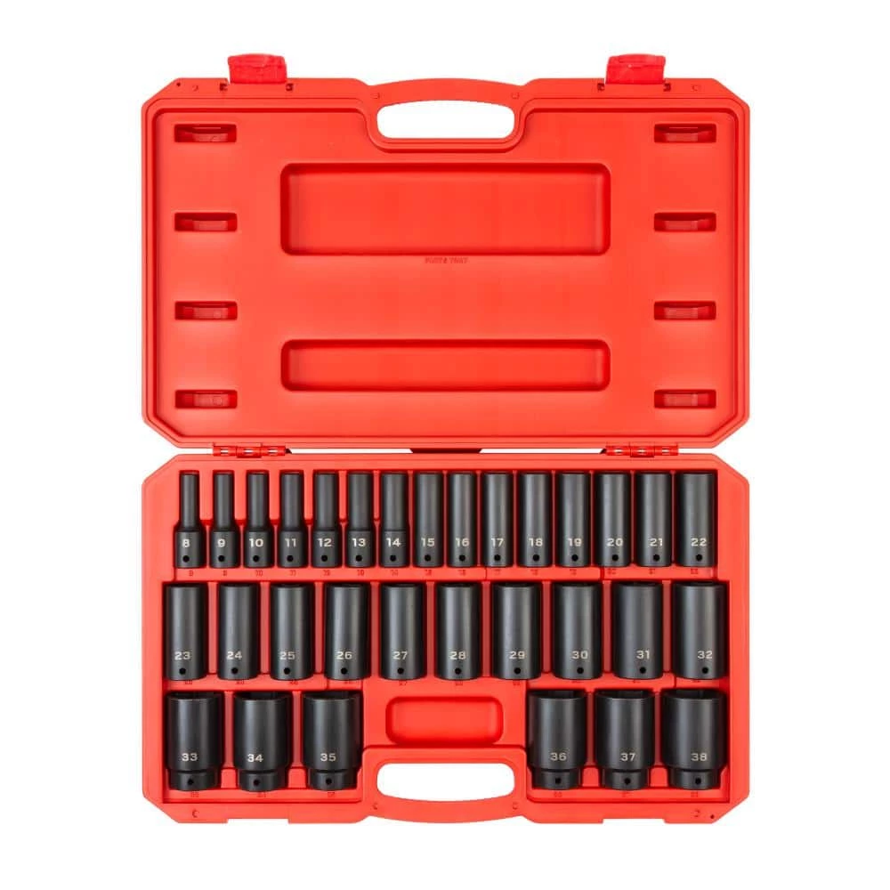 TEKTON 1/2 in. Drive Deep 6-Point Impact Socket Set, 31-Piece (8 mm - 38 mm) 1 TEKTON 1/2 in. Drive Deep 6-Point Impact Socket Set, 31-Piece (8 mm - 38 mm)