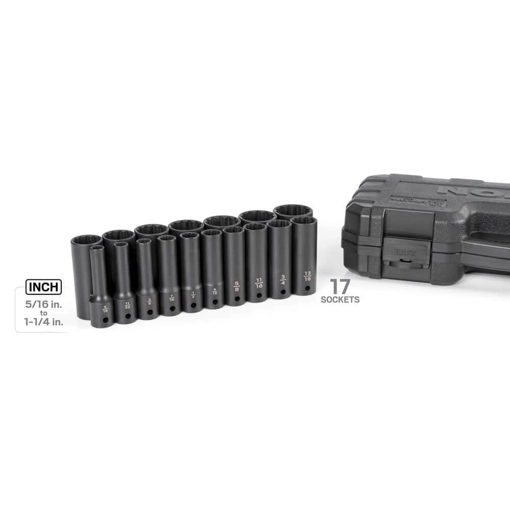 TEKTON 1/2 in. Drive Deep 12-Point Impact Socket Set, 17-Piece (5/16 - 1-1/4 in.) 2 TEKTON 1/2 in. Drive Deep 12-Point Impact Socket Set, 17-Piece (5/16 - 1-1/4 in.) - Image 2