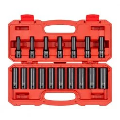 TEKTON 1/2 in. Drive Deep 12-Point Impact Socket Set, 17-Piece (8 - 24 mm)