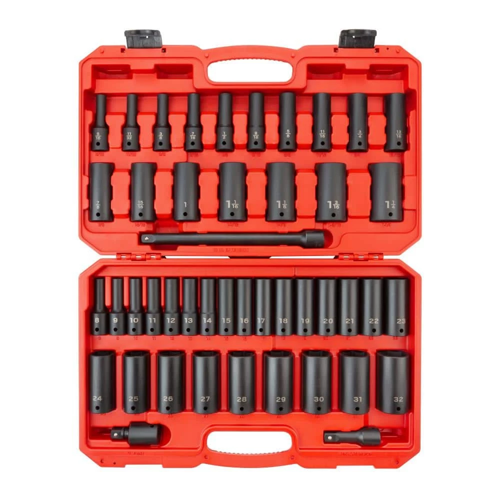 TEKTON 1/2 in. Drive Deep 6-Point Impact Socket Set, 45-Piece (5/16 - 1-1/4 in., 8 mm - 32 mm) 1 TEKTON 1/2 in. Drive Deep 6-Point Impact Socket Set, 45-Piece (5/16 - 1-1/4 in., 8 mm - 32 mm)