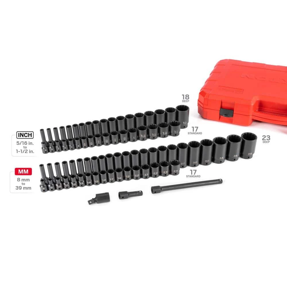 TEKTON 1/2 in. Drive 12-Point Impact Socket Set, 78-Piece (5/16 - 1-1/2 in., 8-39 mm) 2 TEKTON 1/2 in. Drive 12-Point Impact Socket Set, 78-Piece (5/16 - 1-1/2 in., 8-39 mm) - Image 2