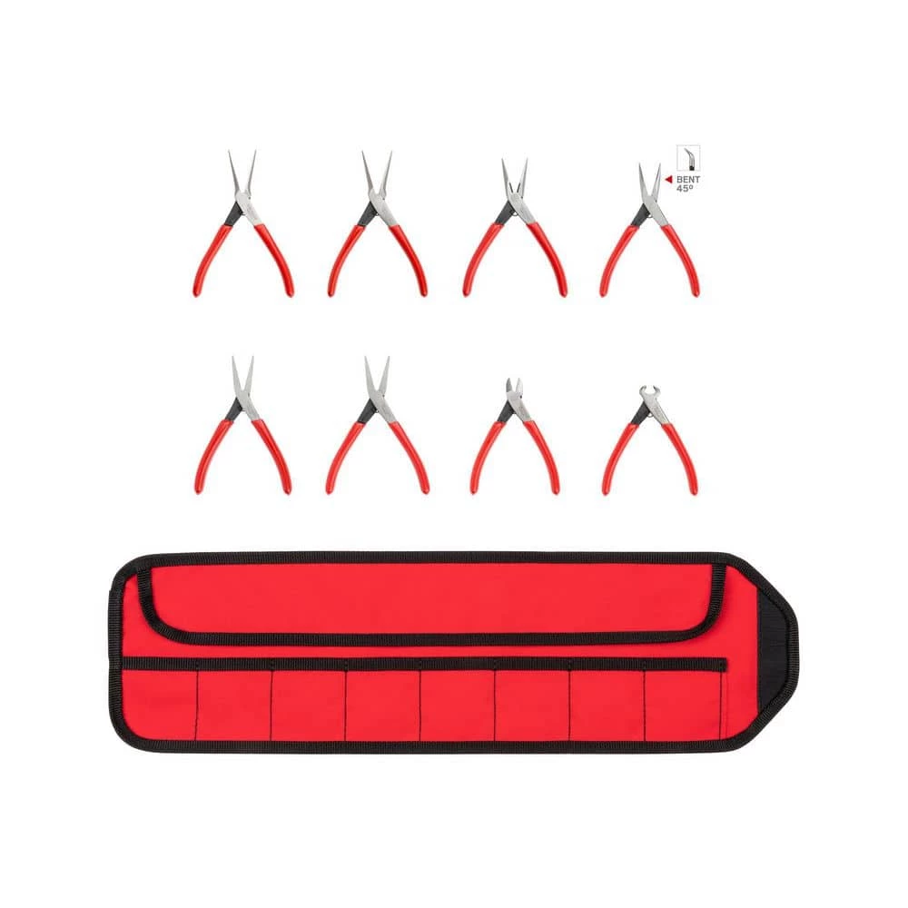 TEKTON Mini Pliers Set, 8-Piece (Needle Nose, Long Nose, Flat Nose, Cutting) with Pouch 2 TEKTON Mini Pliers Set, 8-Piece (Needle Nose, Long Nose, Flat Nose, Cutting) with Pouch - Image 2
