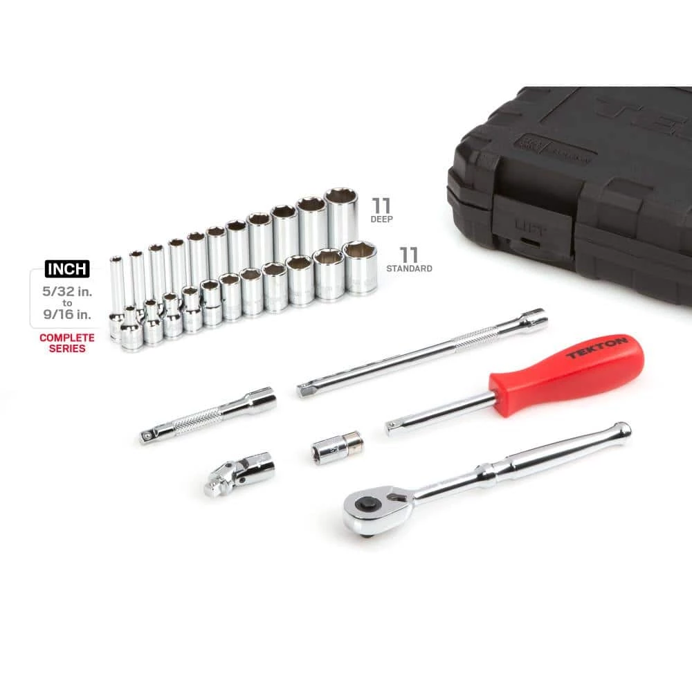 TEKTON 1/4 in. Drive 6-Point Socket and Ratchet Set (29-Piece) 2 TEKTON 1/4 in. Drive 6-Point Socket and Ratchet Set (29-Piece) - Image 2
