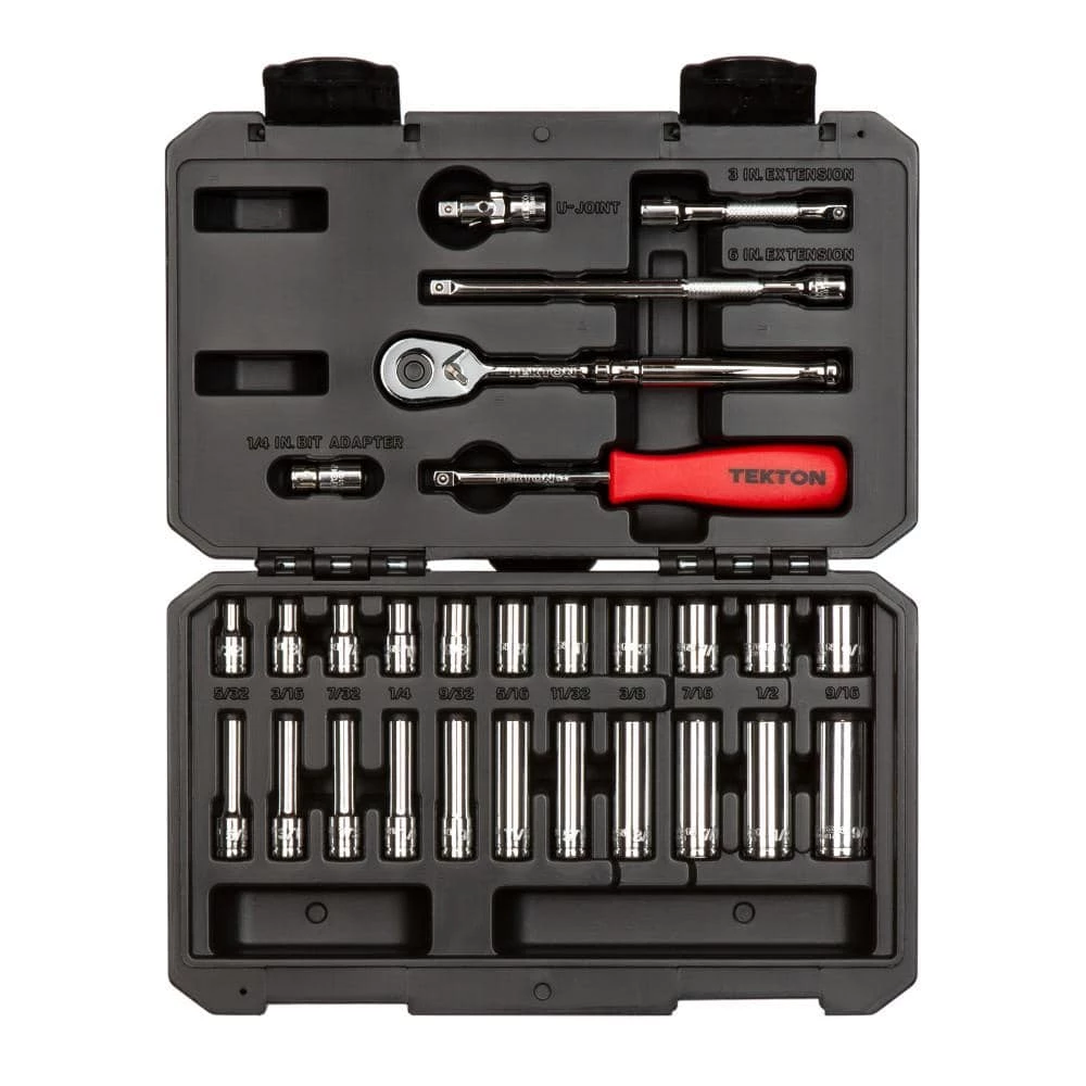 TEKTON 1/4 in. Drive 6-Point Socket and Ratchet Set (29-Piece) 1 TEKTON 1/4 in. Drive 6-Point Socket and Ratchet Set (29-Piece)