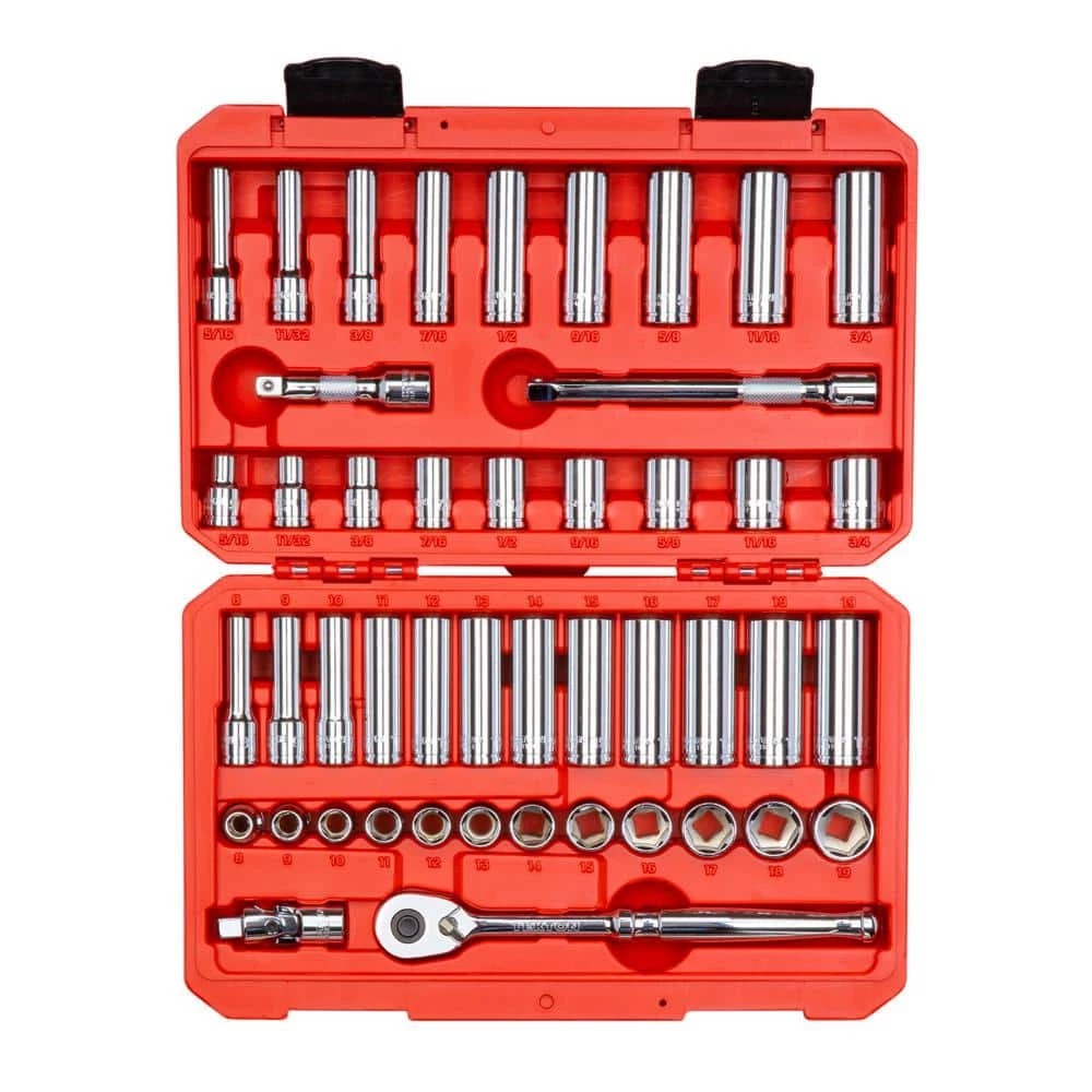 TEKTON 3/8 in. Drive 6-Point Socket and Ratchet Set (47-Piece) (5/16 in. - 3/4 in., 8 mm - 19 mm) 1 TEKTON 3/8 in. Drive 6-Point Socket and Ratchet Set (47-Piece) (5/16 in. - 3/4 in., 8 mm - 19 mm)