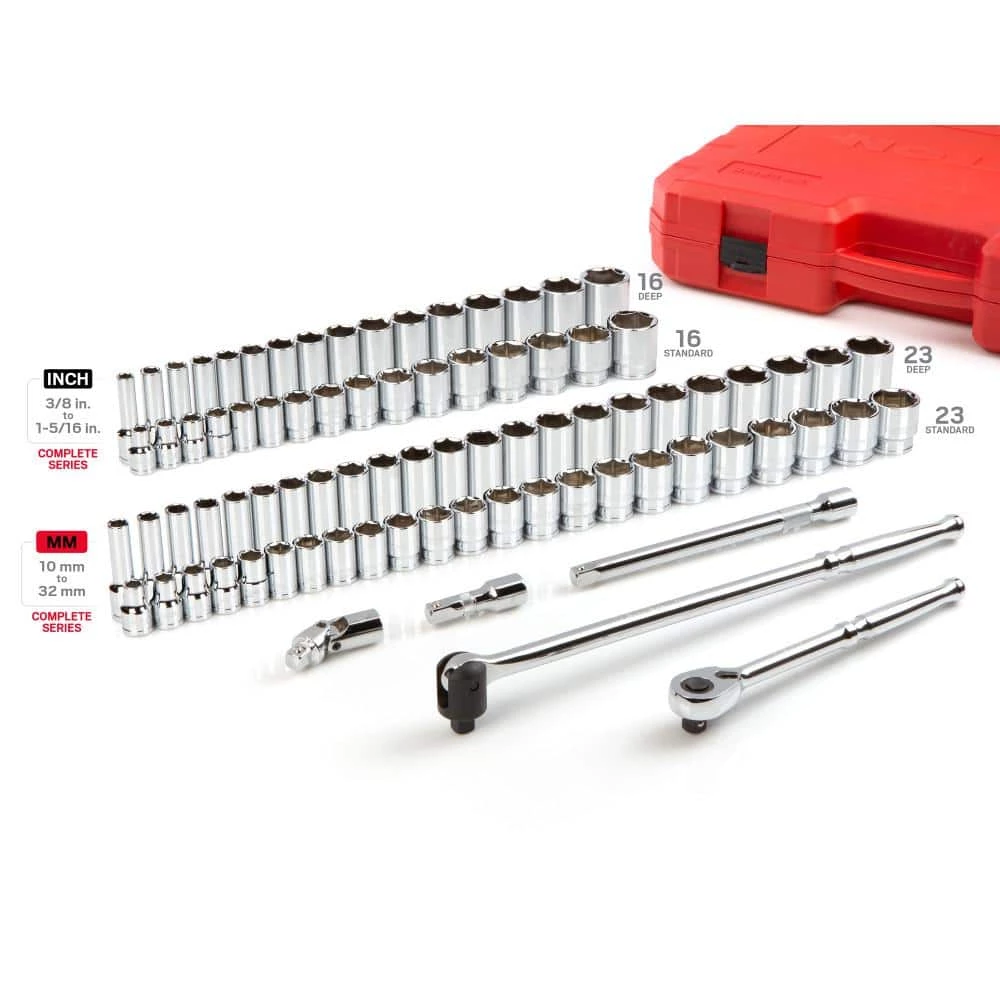 TEKTON 1/2 in. Drive 6-Point Socket and Ratchet Set (84-Piece, 3/8 in. to 1-5/16 in., 10 mm to 32 mm) 2 TEKTON 1/2 in. Drive 6-Point Socket and Ratchet Set (84-Piece, 3/8 in. to 1-5/16 in., 10 mm to 32 mm) - Image 2